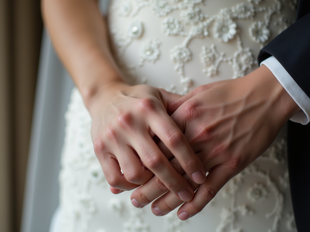 Bride's hand — women's wedding bands