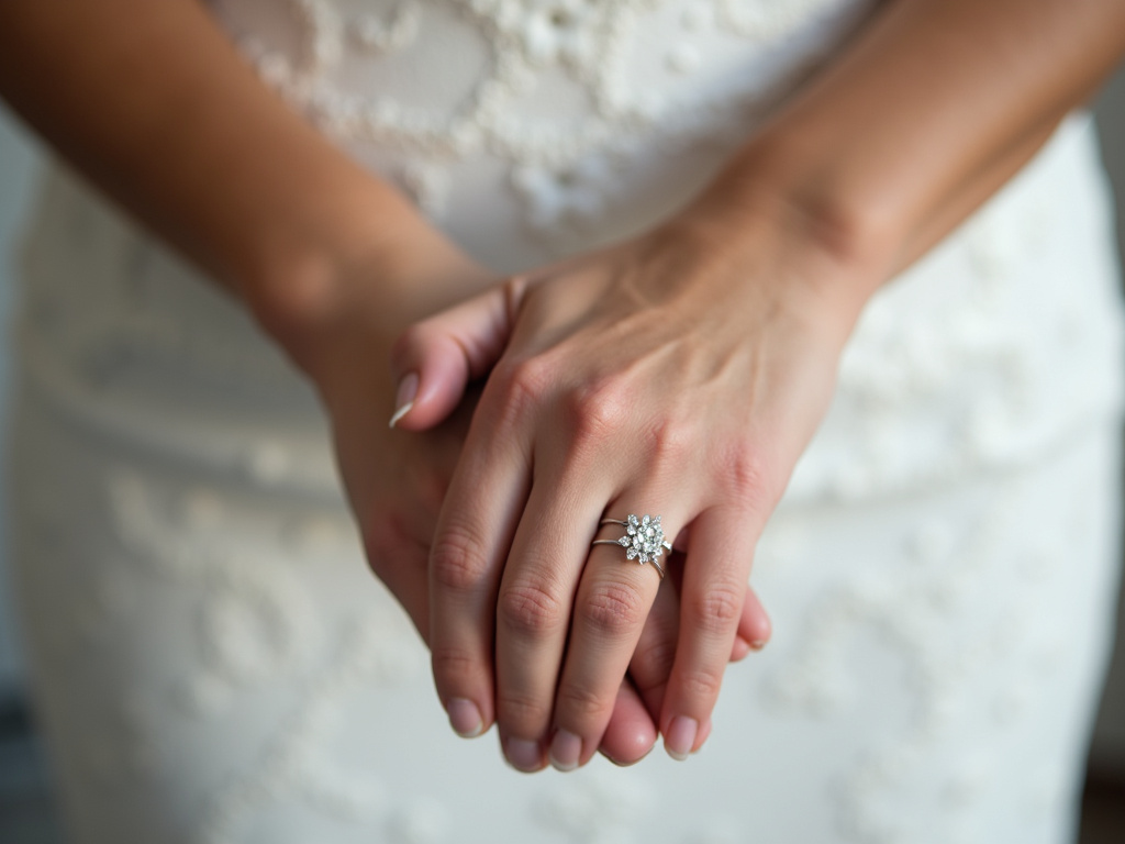 Bride's hands — women's wedding bands