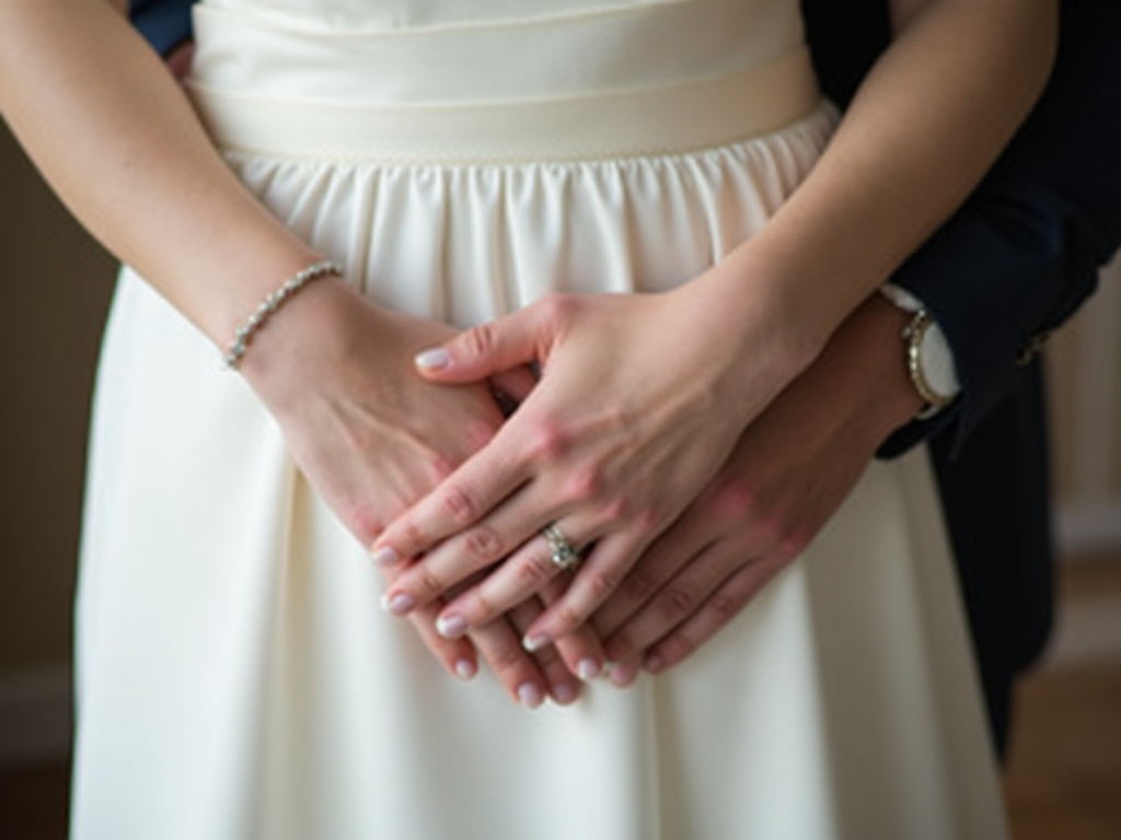 Bride's hands — women's wedding bands