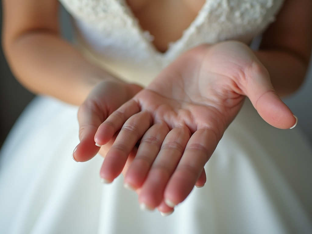 Bride's hands — women's wedding bands