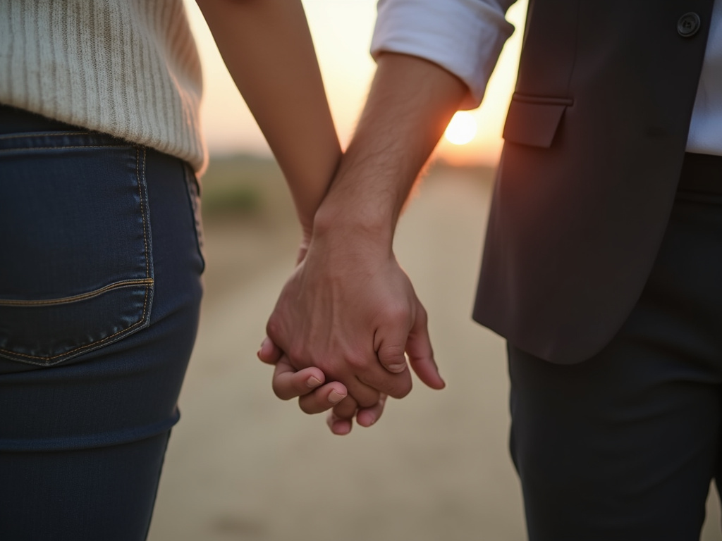 Couple holding hands — wedding bands