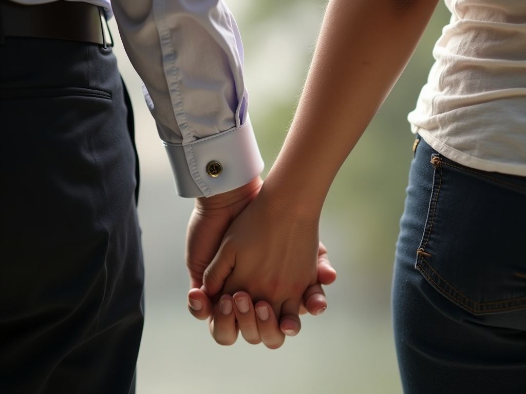 Couple holding hands — wedding bands