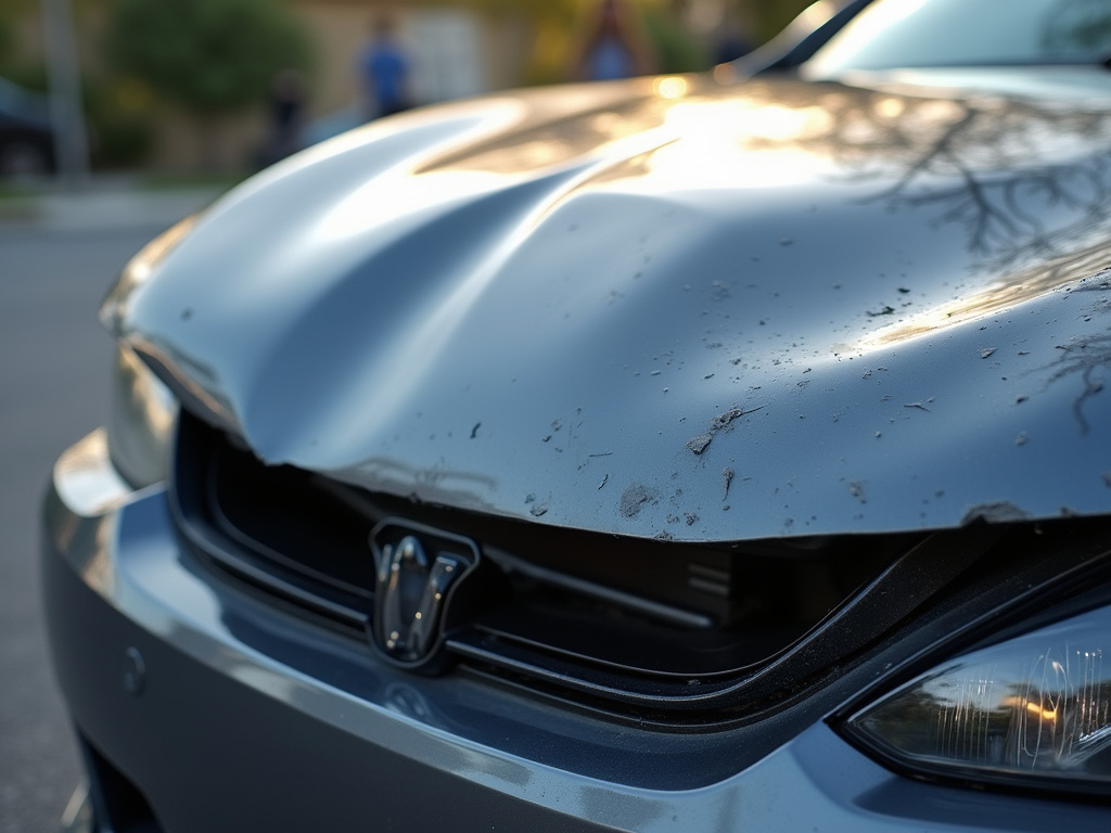 Crumpled car hood — los angeles head-on collision lawyer