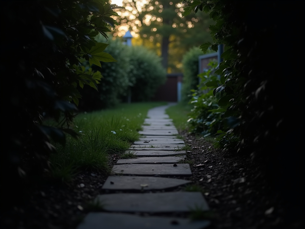 Dark backyard pathway — nexus smart solar lighting
