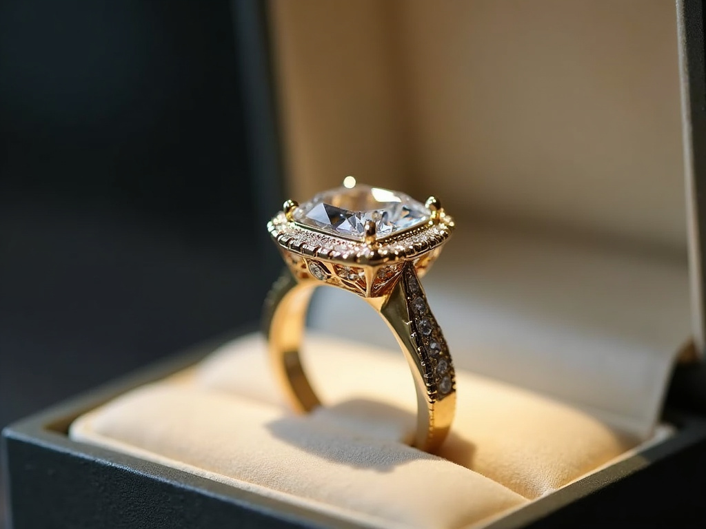 Diamond ring display — emerald cut engagement rings