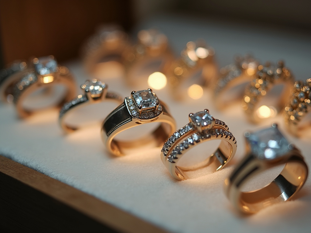 Diamond rings display — women's wedding bands
