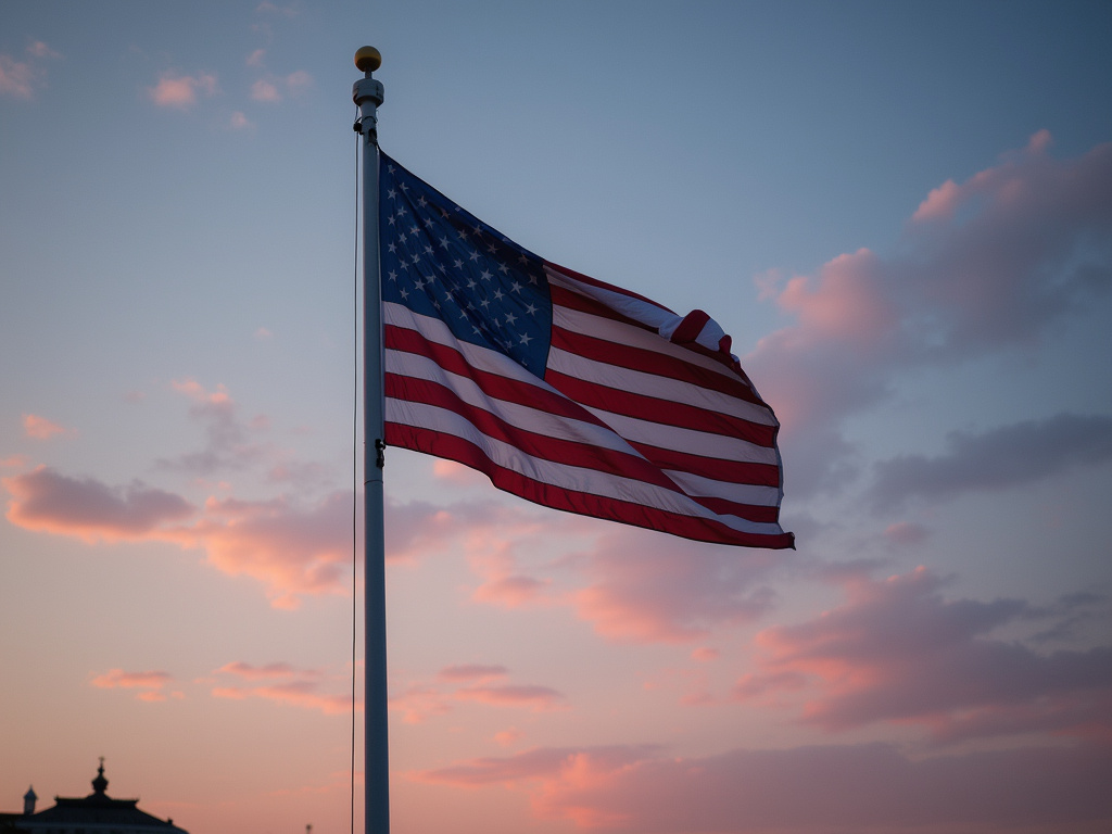 Flagpole at dusk — solar flag pole lighting