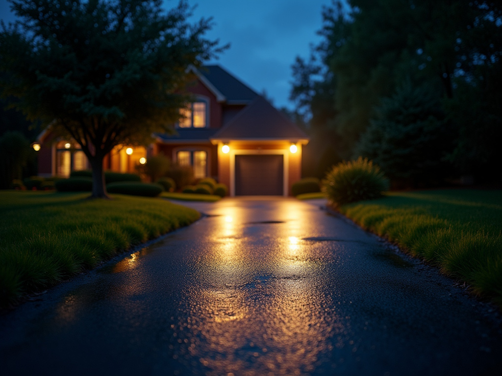 Floodlit driveway — solar flood lights
