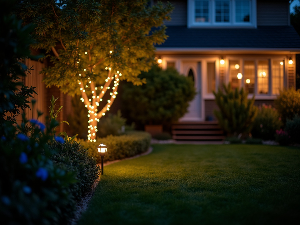 Illuminated backyard — solar flood lights