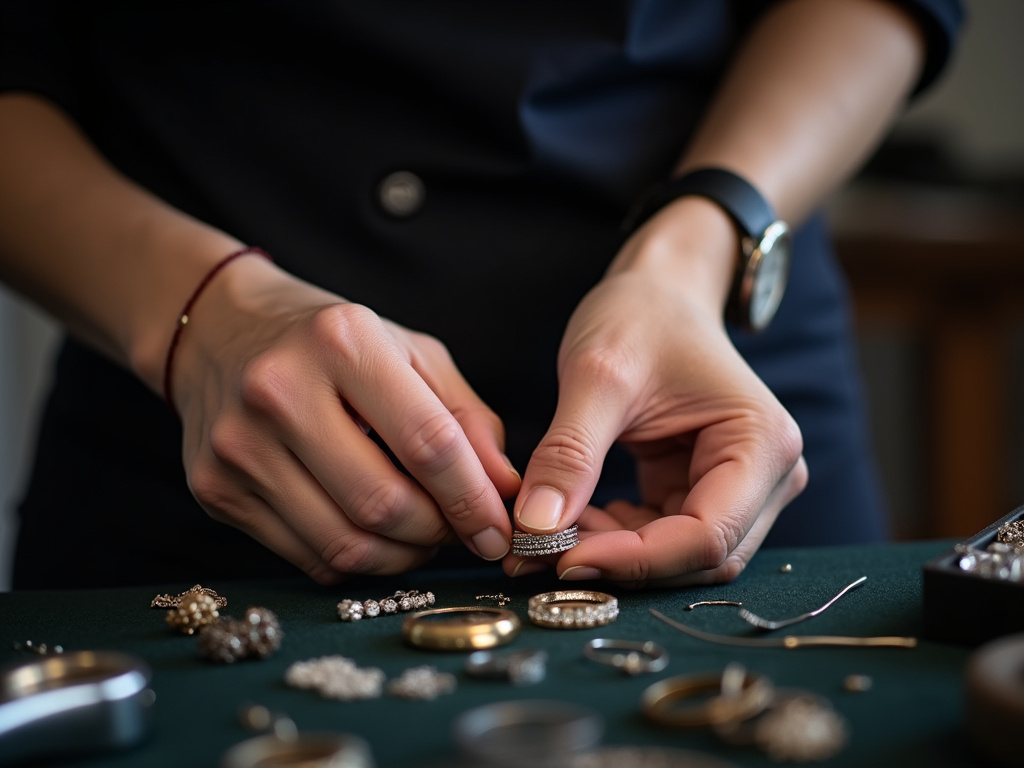 Jeweler's hands — wedding bands