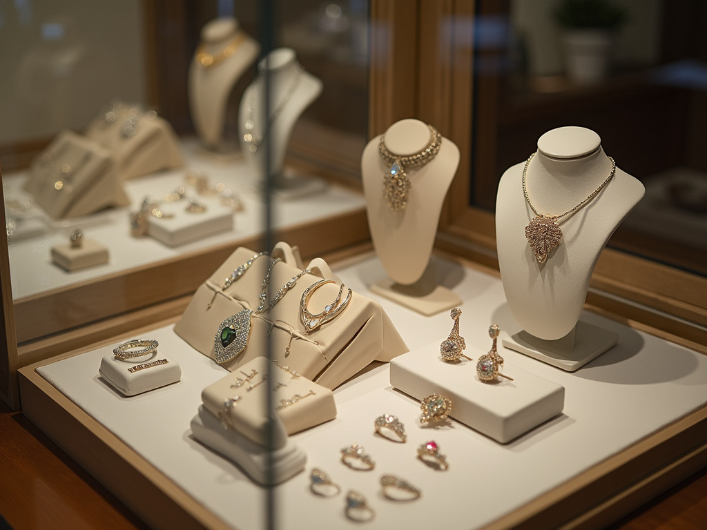 Jewelry display case — emerald cut engagement rings