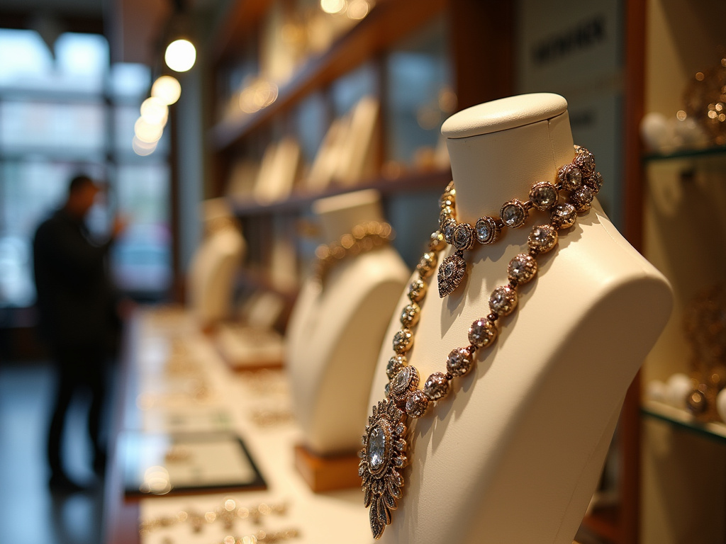 Jewelry store display — emerald cut engagement rings