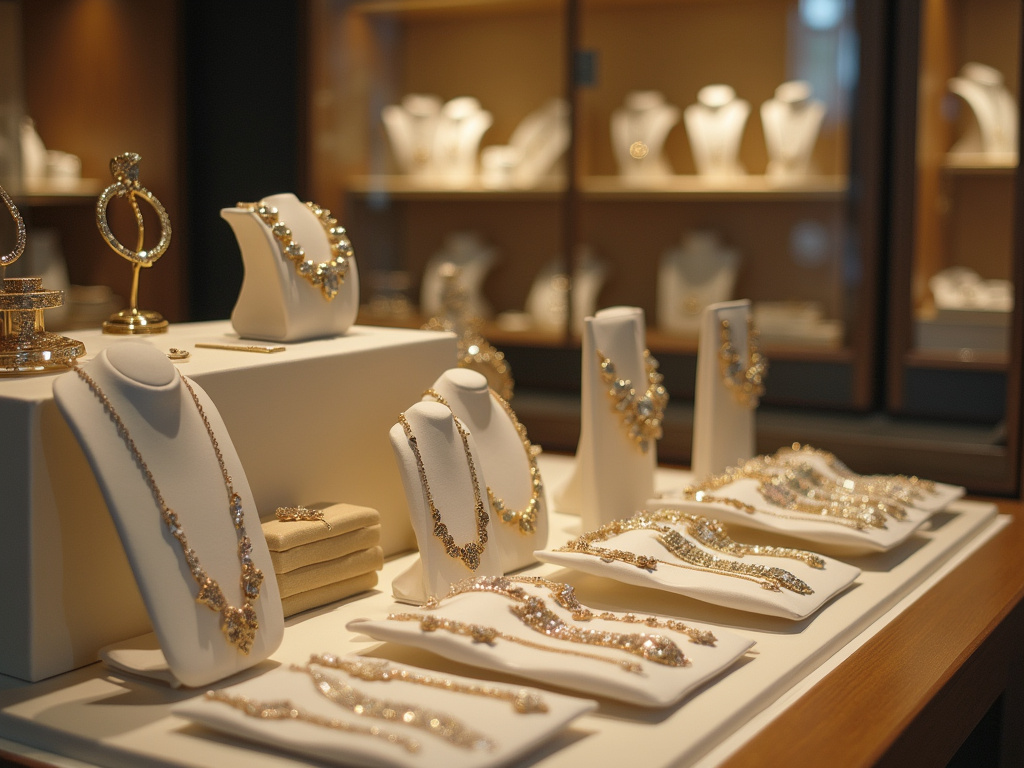 Jewelry store display — emerald cut engagement rings