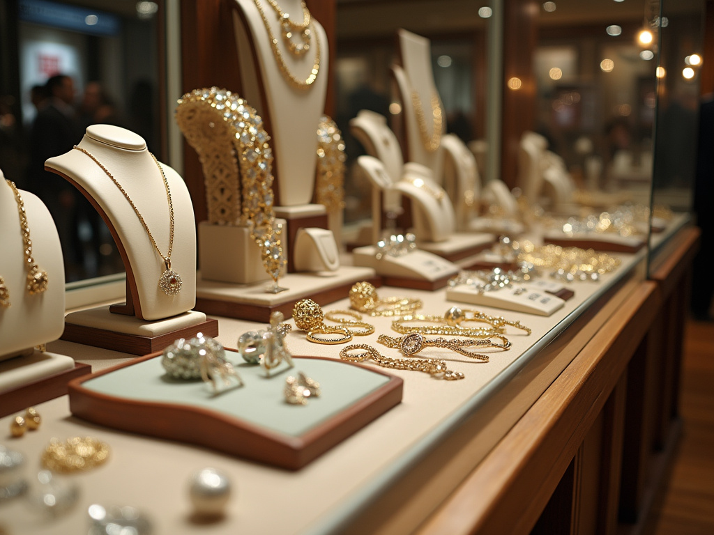 Jewelry store display — emerald cut engagement rings