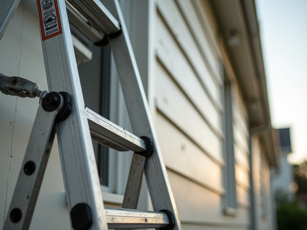 Ladder against house — impact windows installation