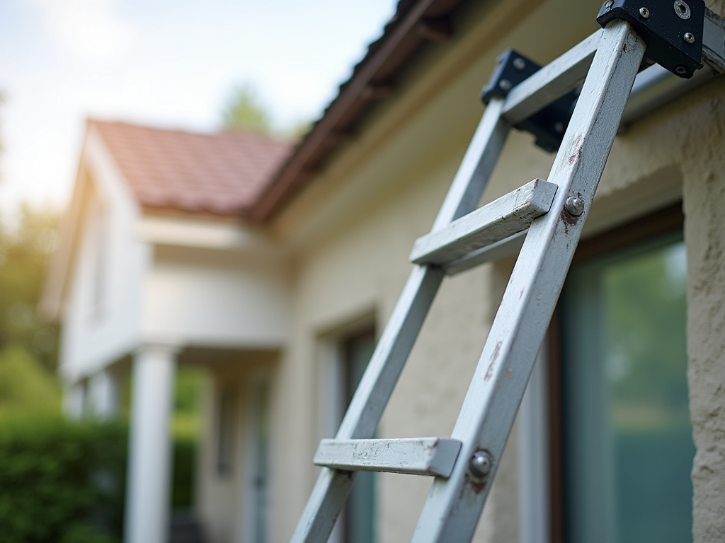 Ladder against house — solar security lights