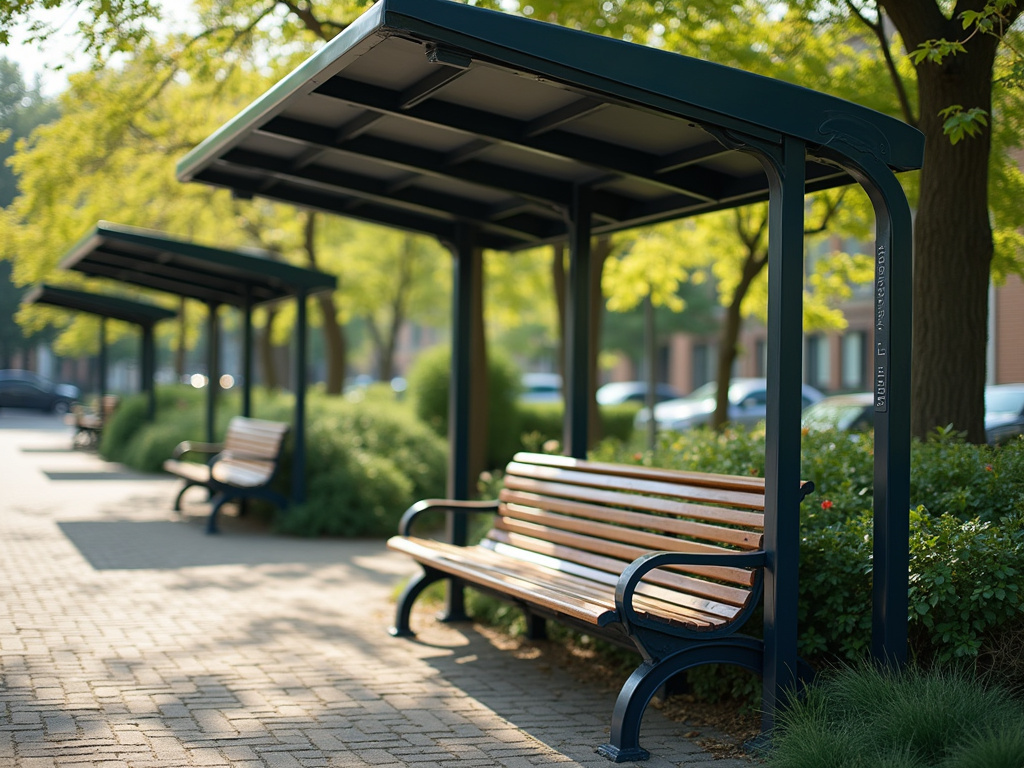 Outdoor bench canopy — bus station solar lighting