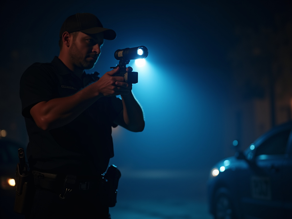 Police flashlights night — field sobriety test