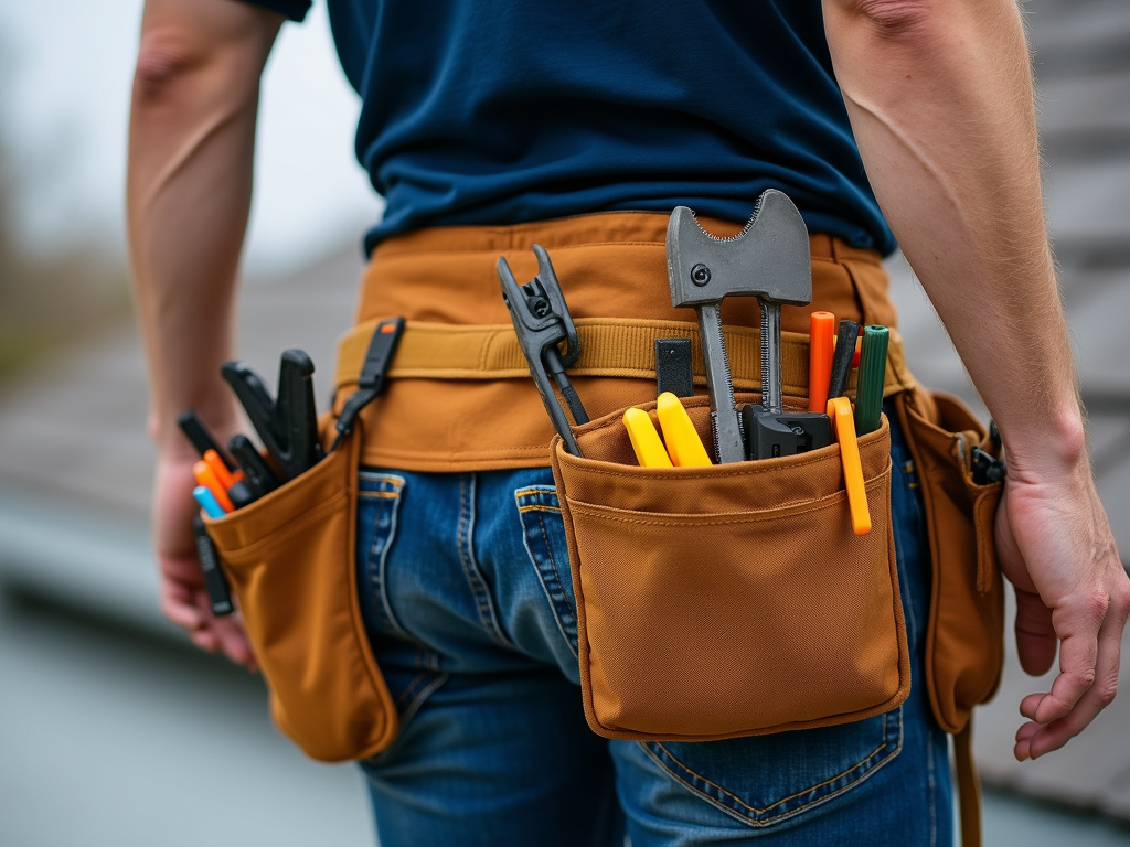 Roofer tool belt — impact windows installation