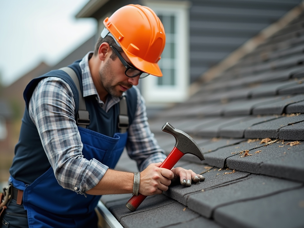 Roofer with hammer — impact windows installation