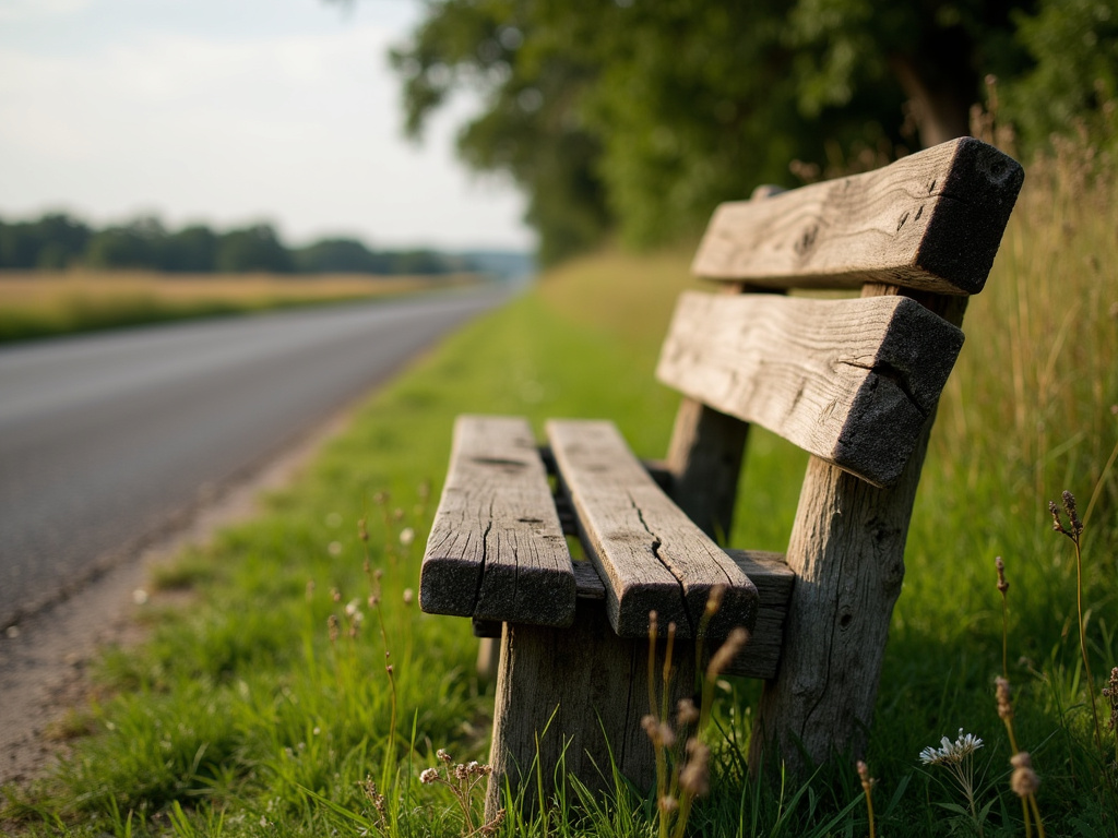 Rural roadside bench — bus station solar lighting