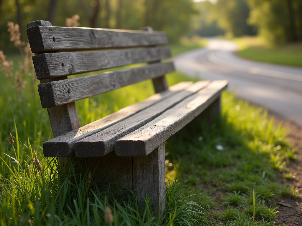 Rural roadside bench — bus station solar lighting