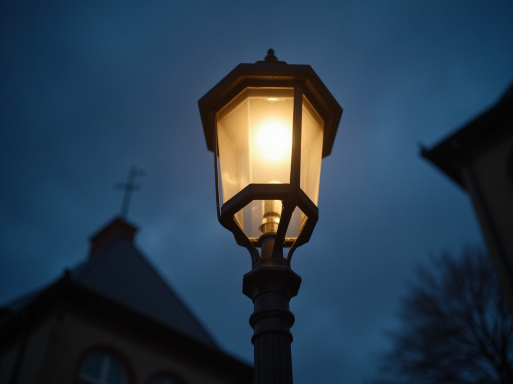 Streetlight at dusk — bus station solar lighting