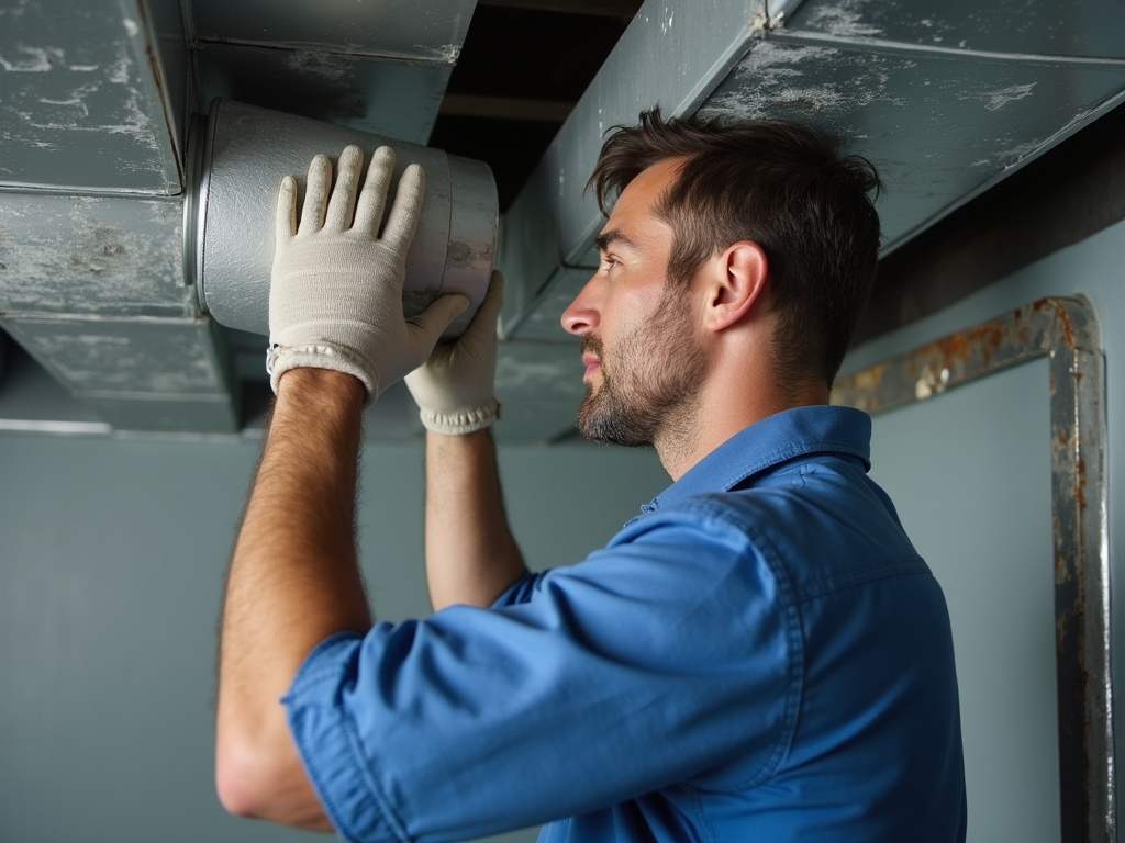 Technician installing ductwork — hvac installation austin