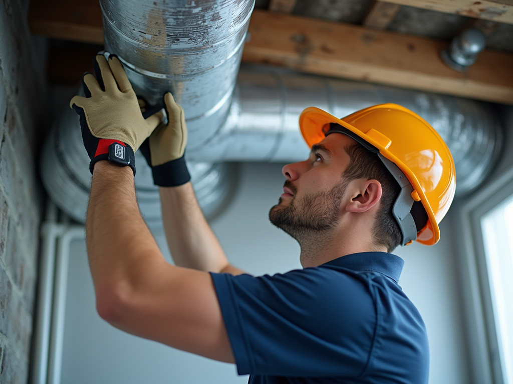 Technician installing ductwork — hvac installation austin