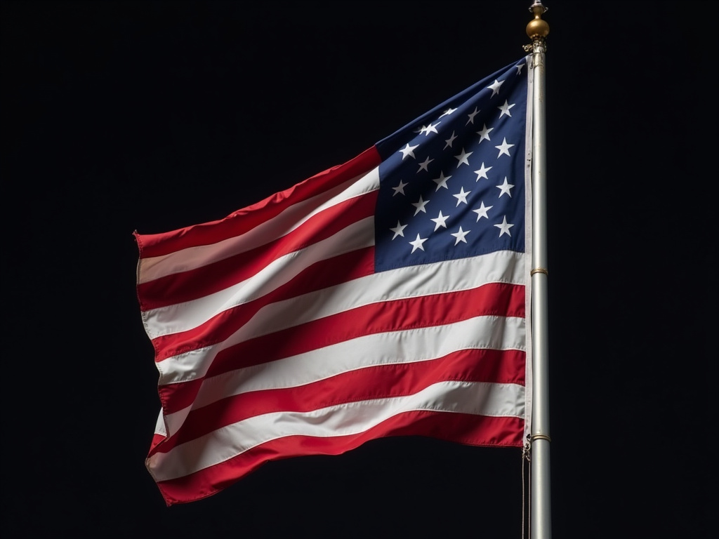 American flag night — solar flag pole lighting