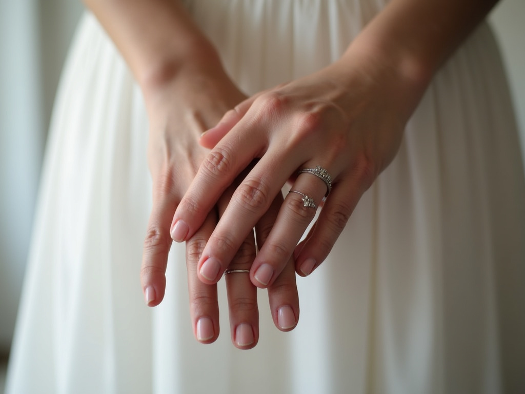 Bride's hands — women's wedding bands