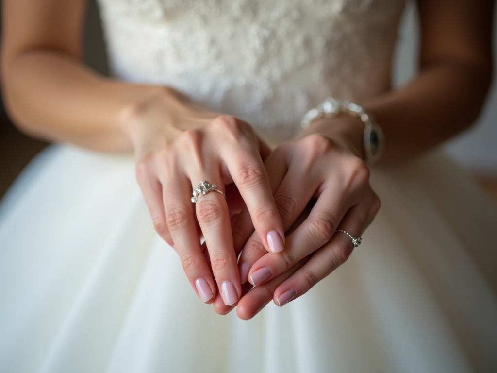 Bride's hands — women's wedding bands