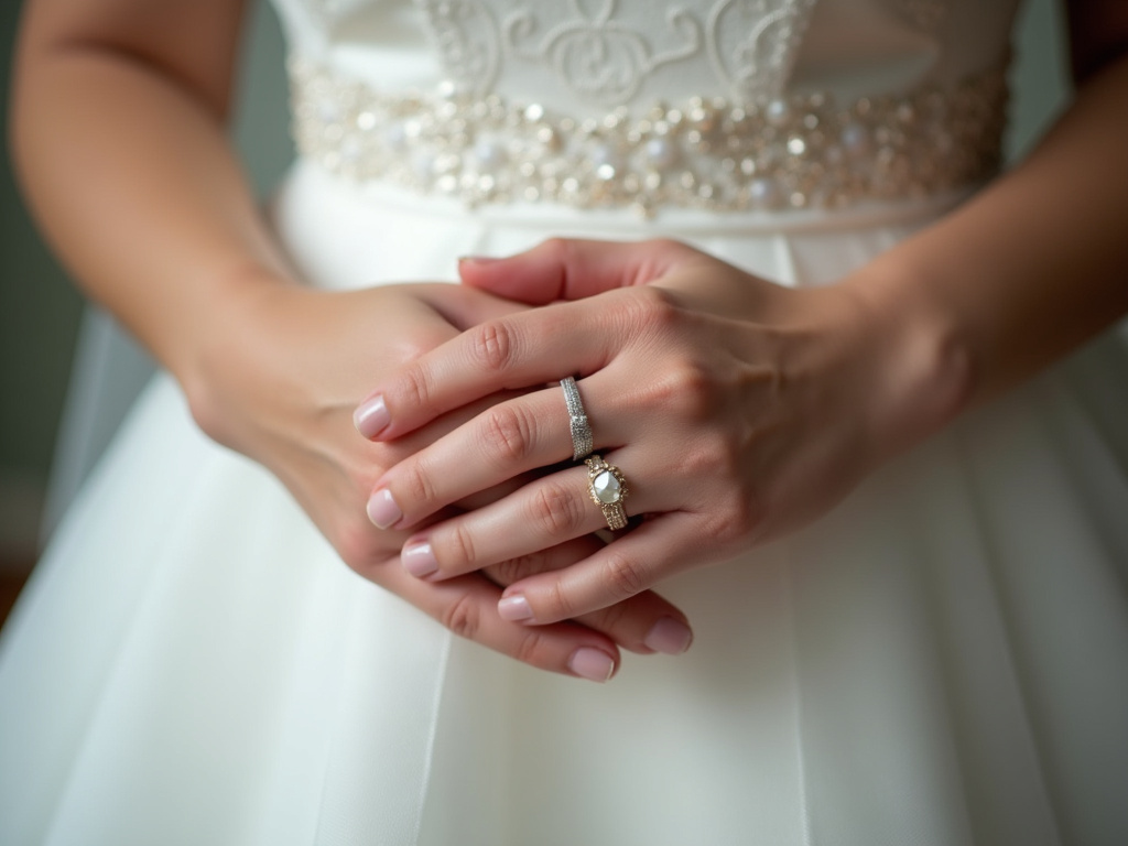 Bride's hands — women's wedding bands