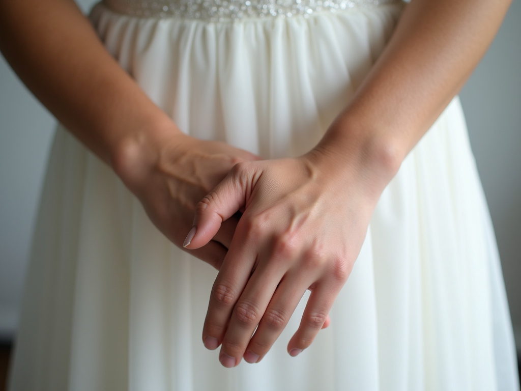 Bride's hands — women's wedding bands