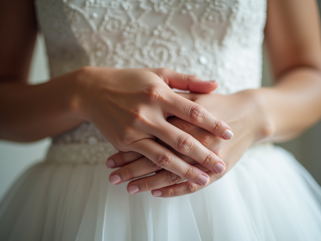 Bride's hands — women's wedding bands