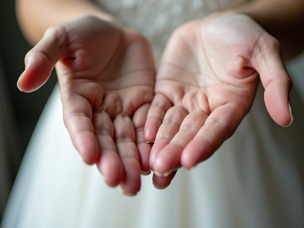 Bride's hands — women's wedding bands