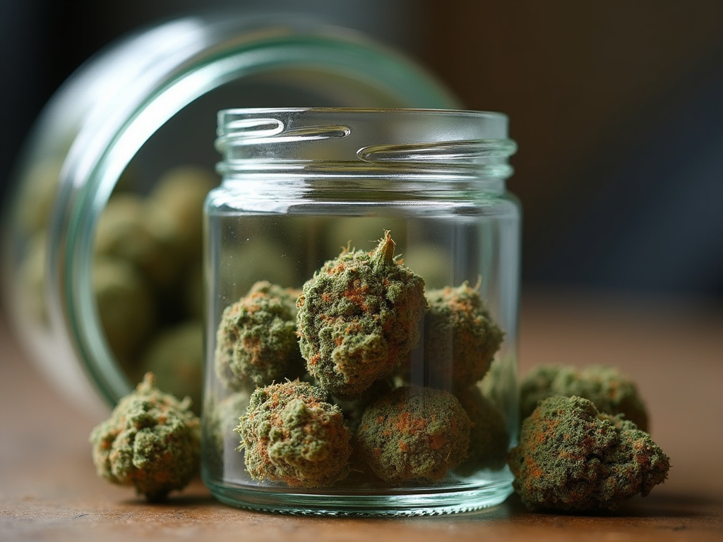 Cannabis buds jar — hybrid strains