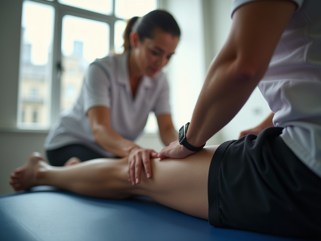 Chiropractor adjusting leg — knee chiropractor near me
