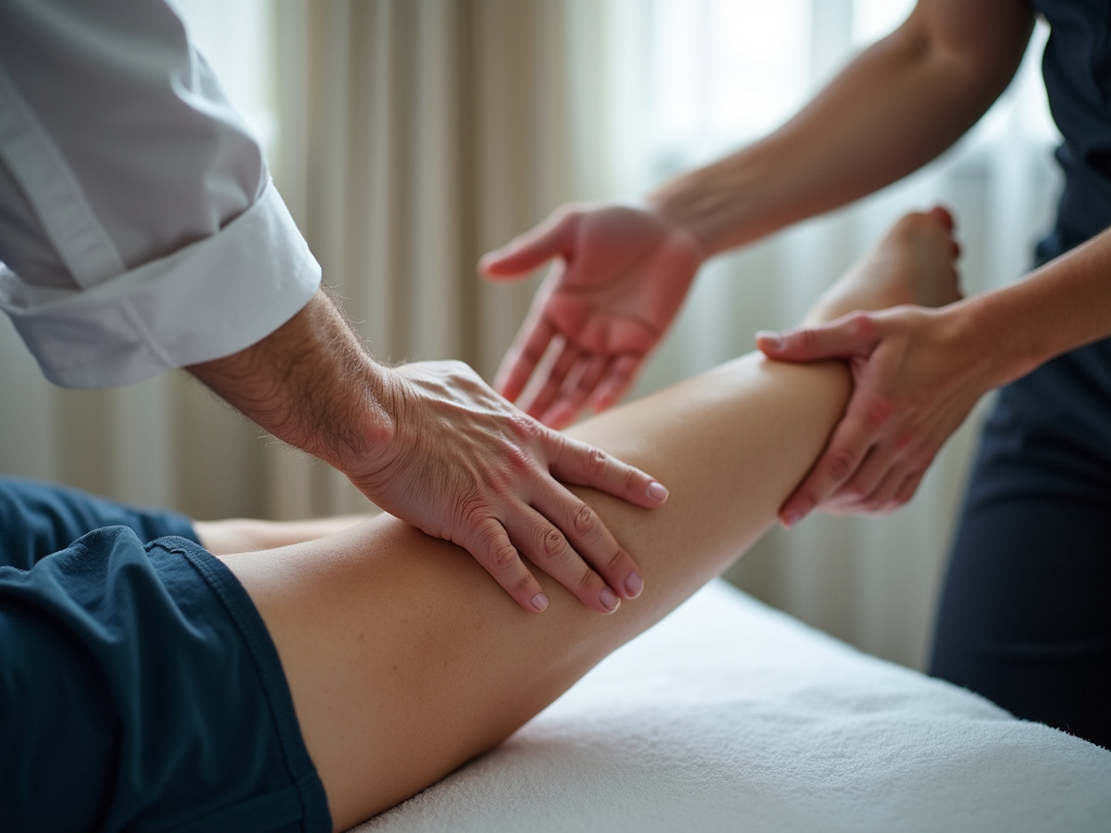 Chiropractor adjusting leg — knee chiropractor near me
