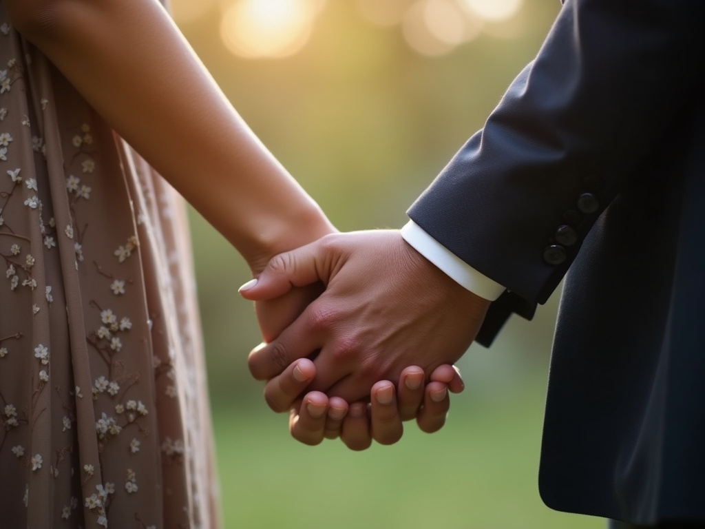 Couple holding hands — wedding bands