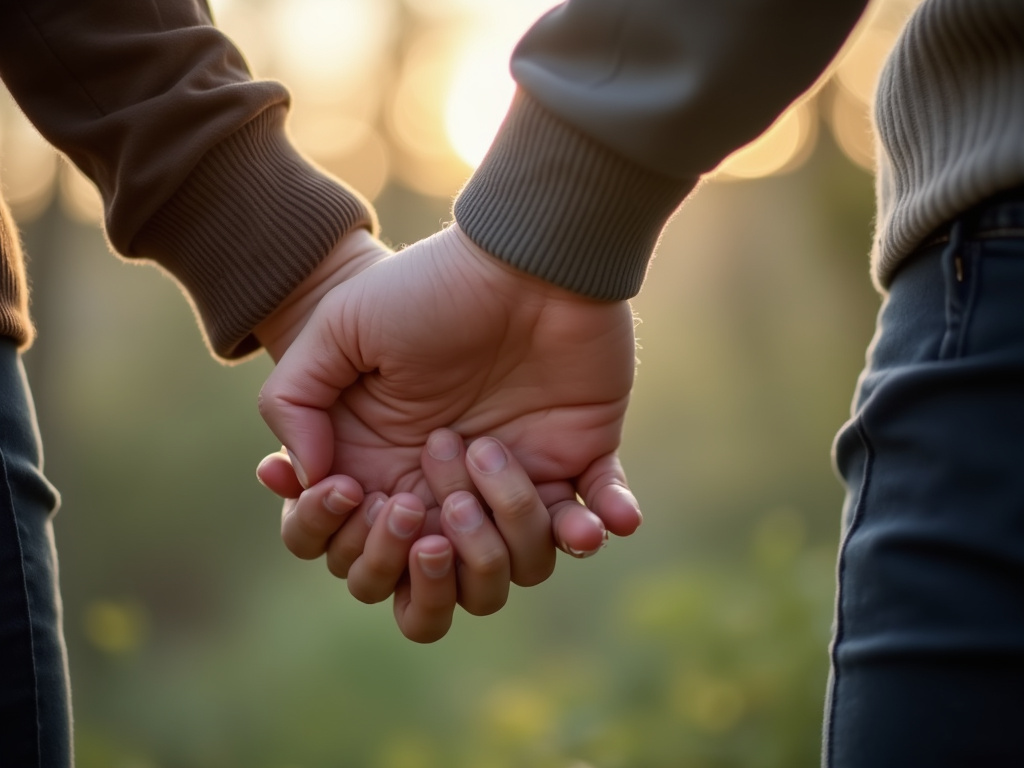 Couple holding hands — wedding bands