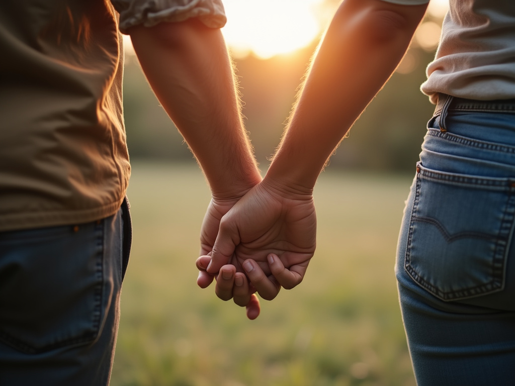 Couple holding hands — wedding bands