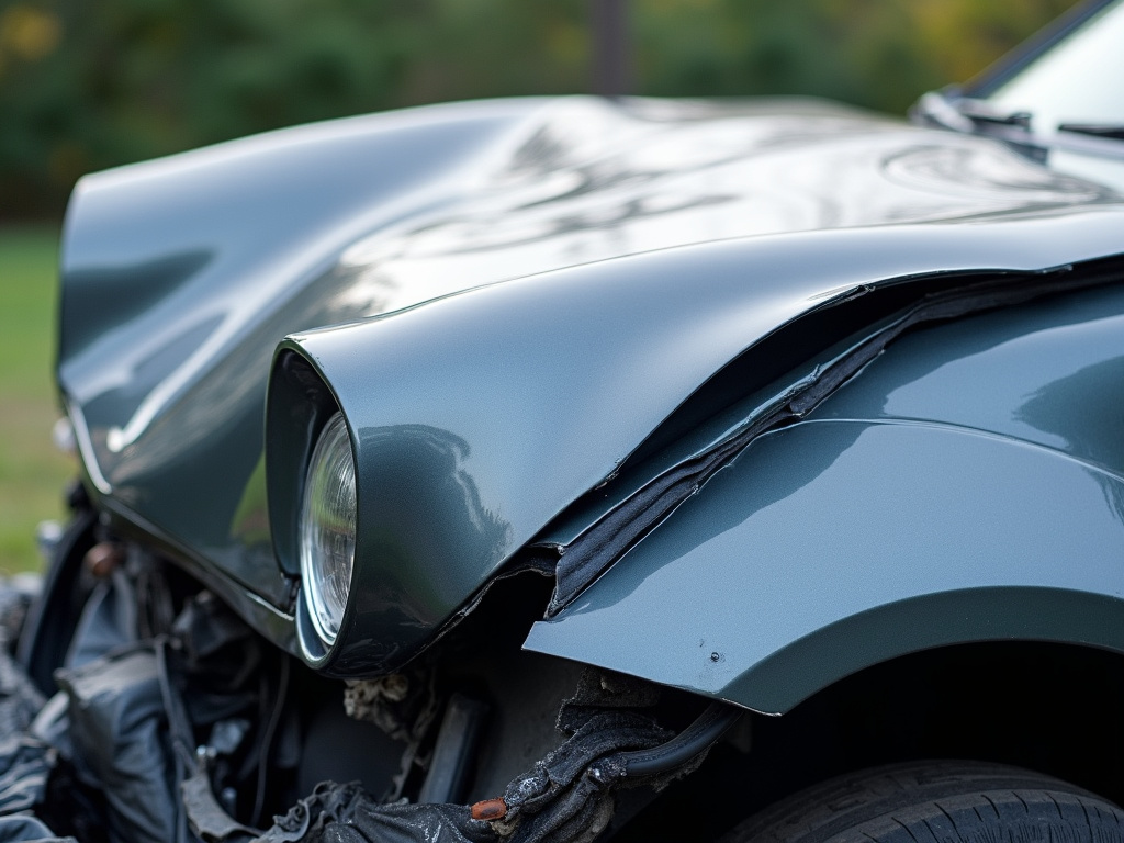 Crumpled car hood — los angeles head-on collision lawyer