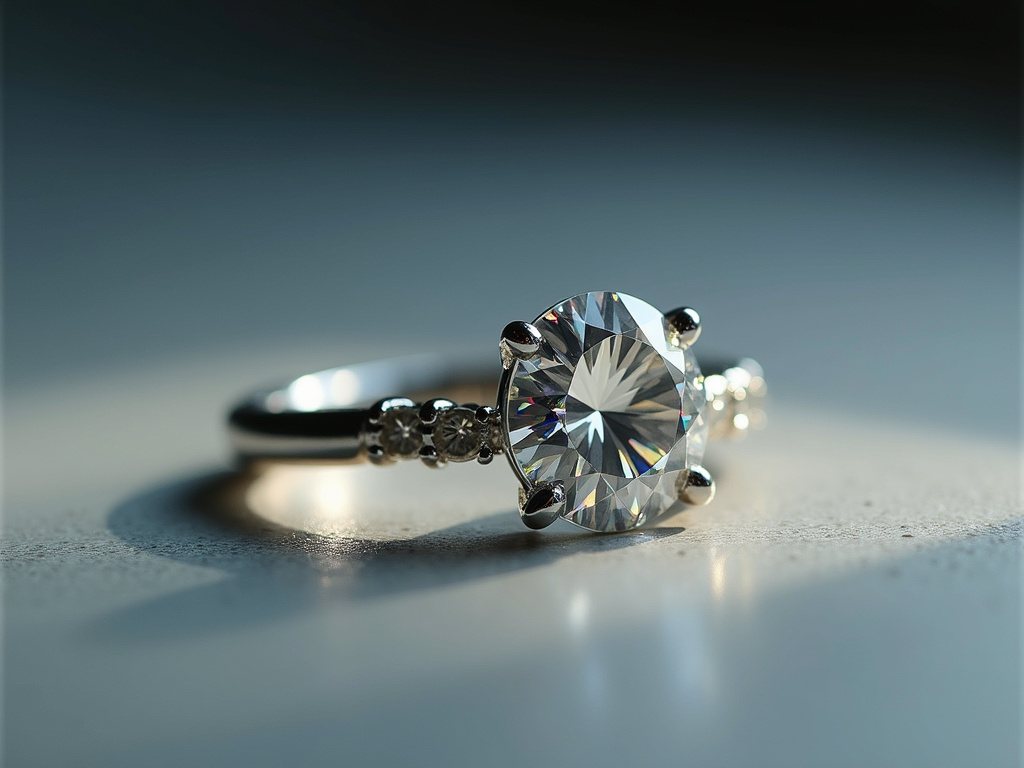 Diamond ring macro — women's wedding bands