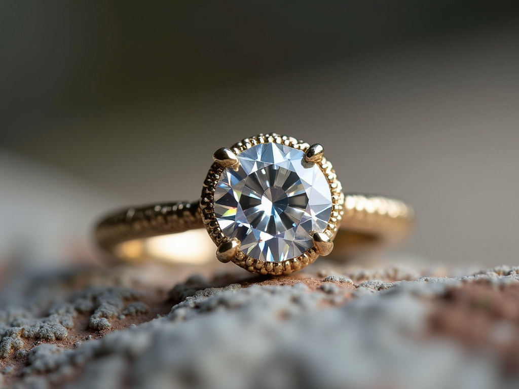 Diamond ring macro — women's wedding bands