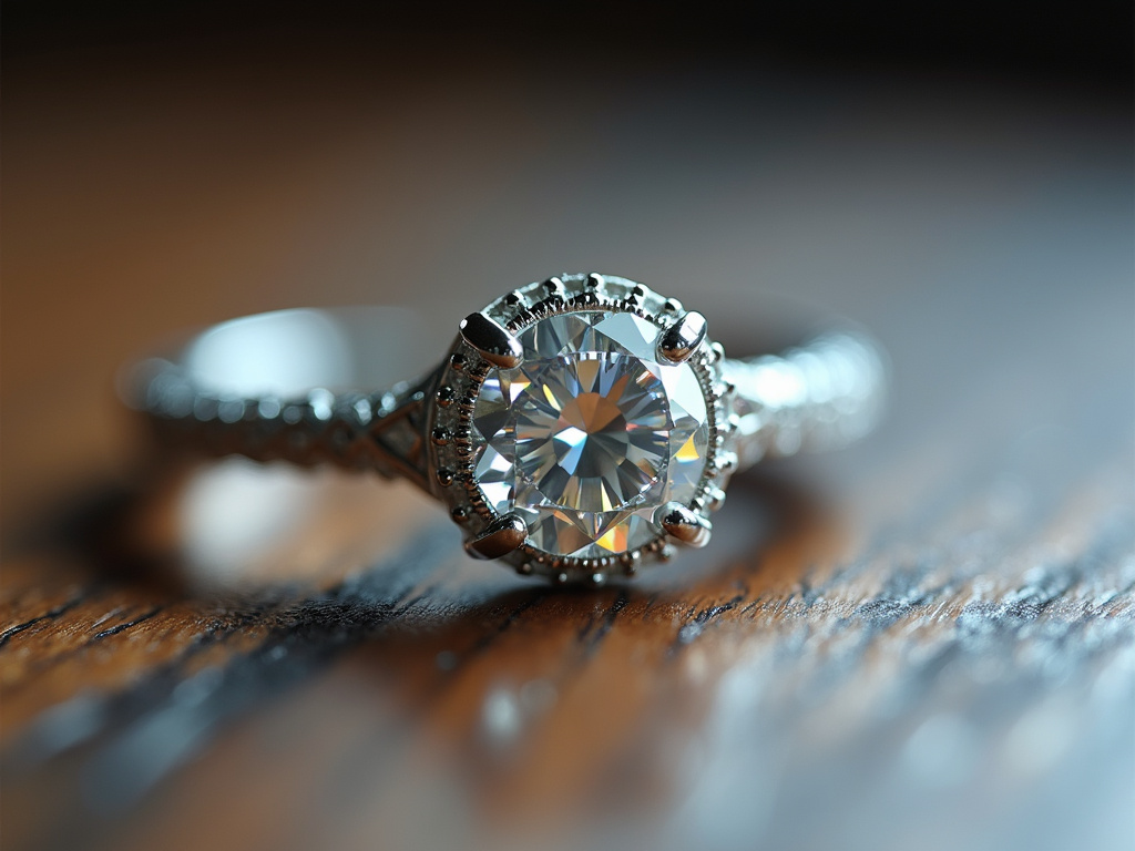 Diamond ring macro — women's wedding bands