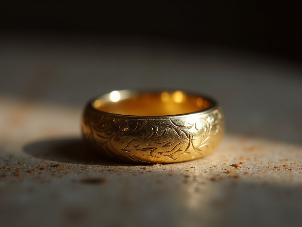 Engraved gold ring — wedding bands