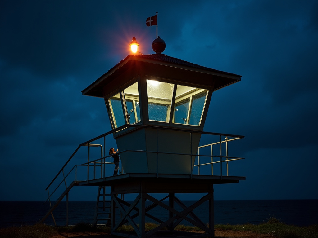 Floodlit guard tower — solar lighting for military bases