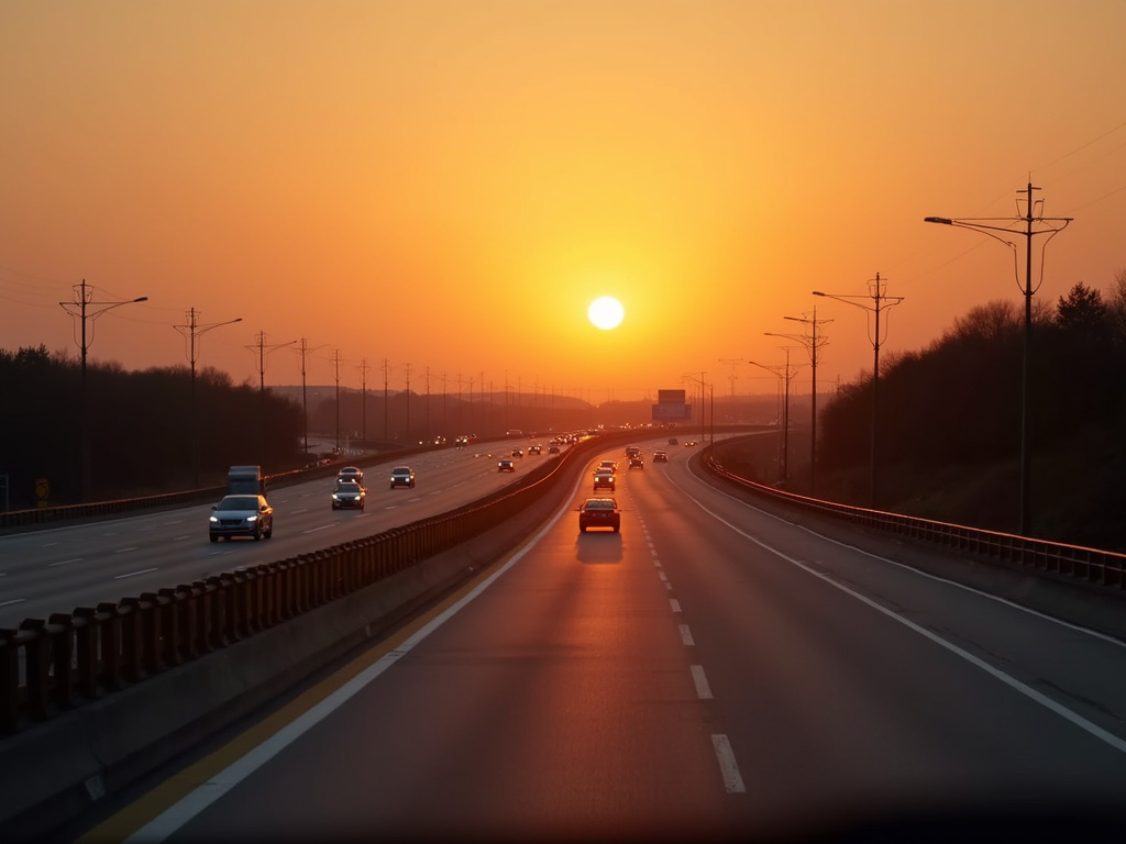 Highway at sunset — cross country car shipping