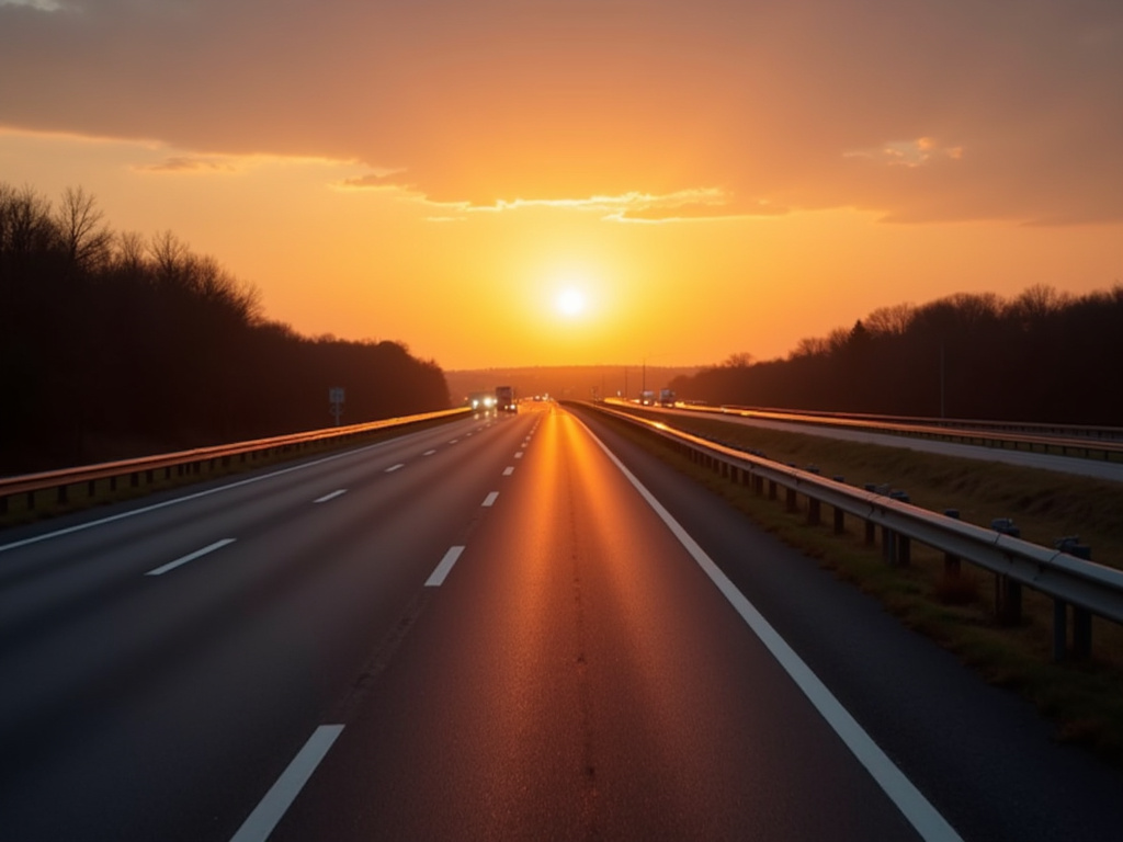 Highway at sunset — cross country car shipping